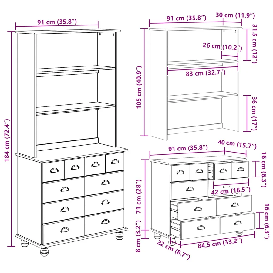 Hutch ASKIM Cire de Miel 91 x 40 x 184 cm Bois de pin massif - 16