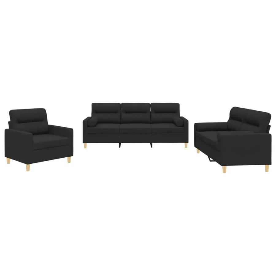 Ensemble de canapés 3 pcs avec coussins noir tissu - 2