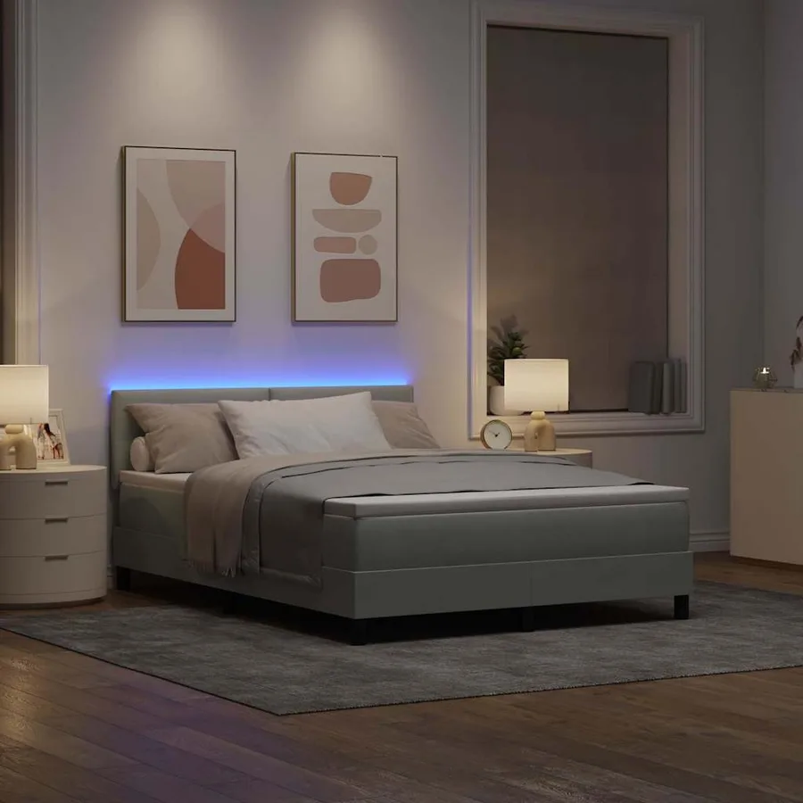 Lit à ressort LED Gris clair 140 x 200 cm Velours - 5