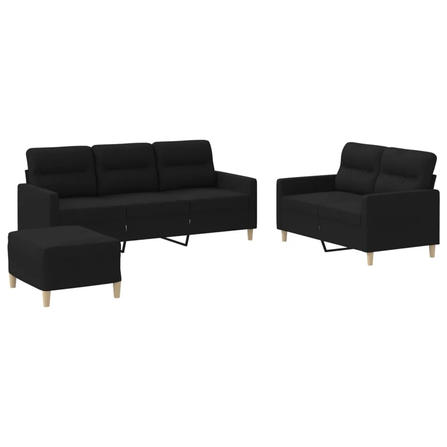 Ensemble de canapés 3 pcs avec coussins Noir Tissu - 2