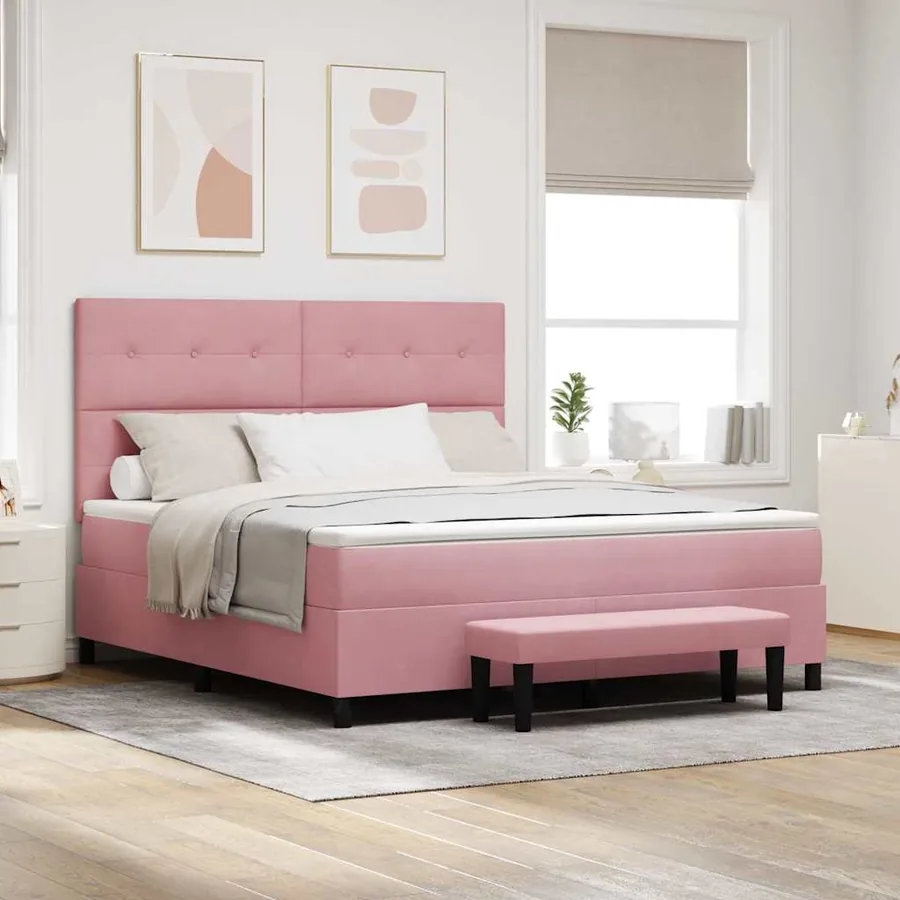 Lit à ressorts avec tête de lit Rose 200 x 180 cm Velours