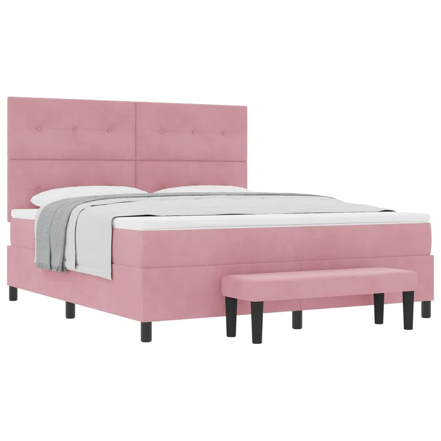 Lit à ressorts avec tête de lit Rose 200 x 180 cm Velours - 2