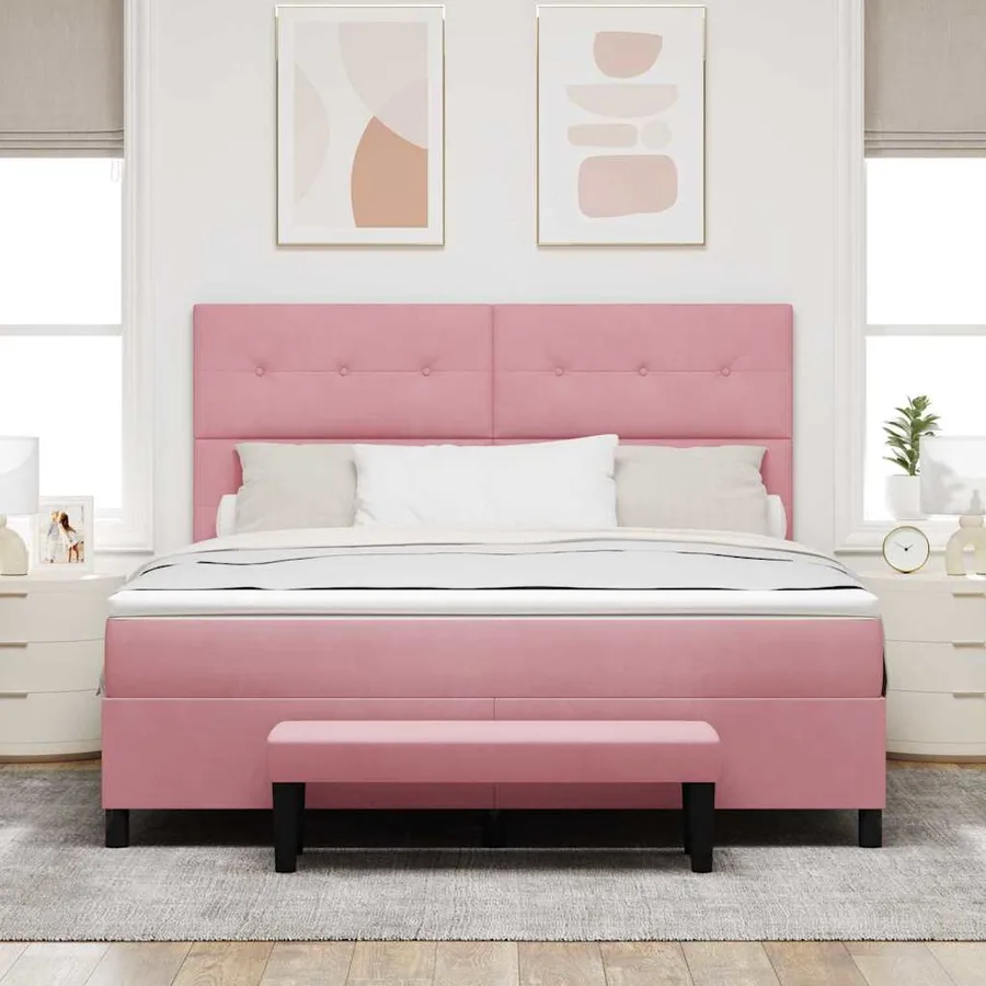 Lit à ressorts avec tête de lit Rose 200 x 180 cm Velours - 3