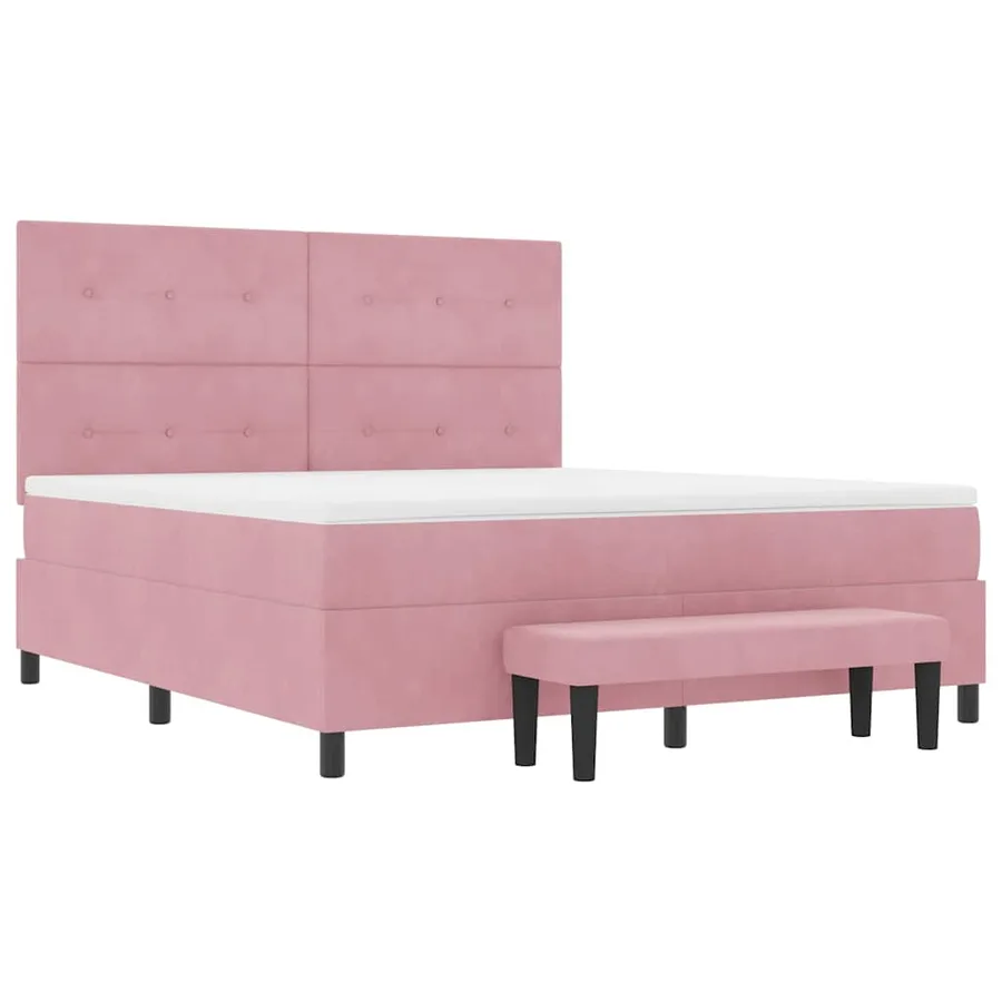 Lit à ressorts avec tête de lit Rose 200 x 180 cm Velours - 7