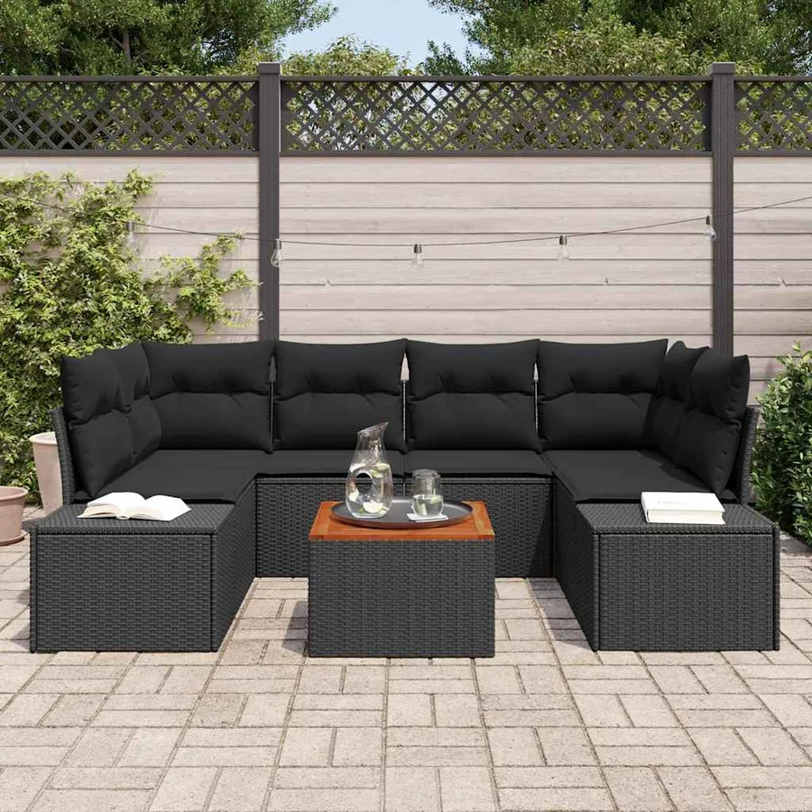 Ensemble de canapé de jardin avec stockage 7 pcs Noir polyrotin - 3