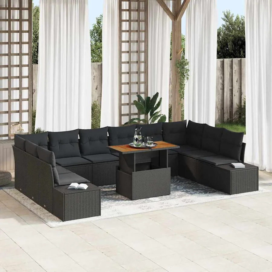 Ensemble de canapé de jardin 11 pcs Noir Poly rotin