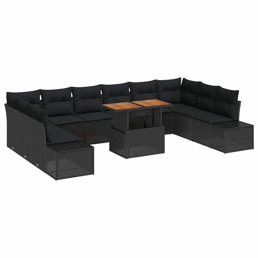 Ensemble de canapé de jardin 11 pcs Noir Poly rotin - 2