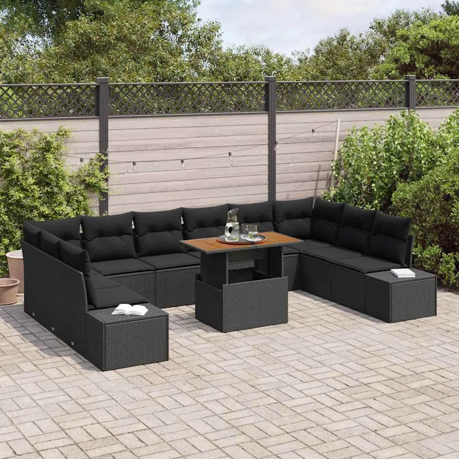 Ensemble de canapé de jardin 11 pcs Noir Poly rotin - 3