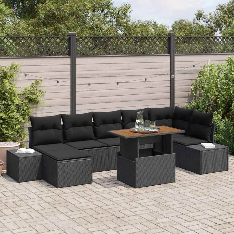 Ensemble de canapé de jardin 8 pcs Noir Poly rotin