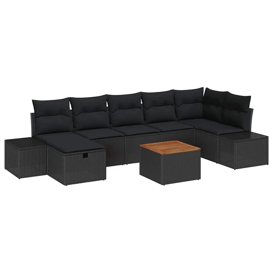 Ensemble de canapé de jardin avec coussin 8 pcs Noir Poly rotin - 2