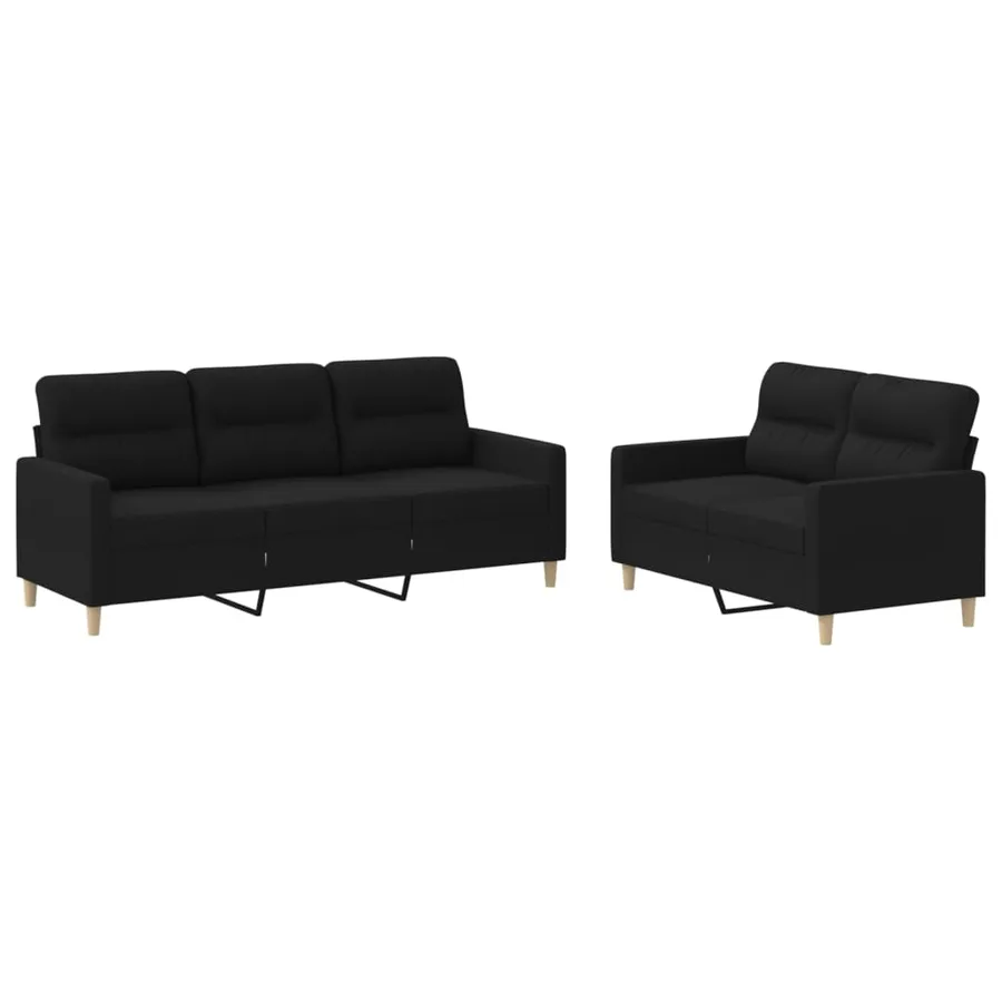 Ensemble de canapés 2 pcs avec coussins Noir Tissu - 2