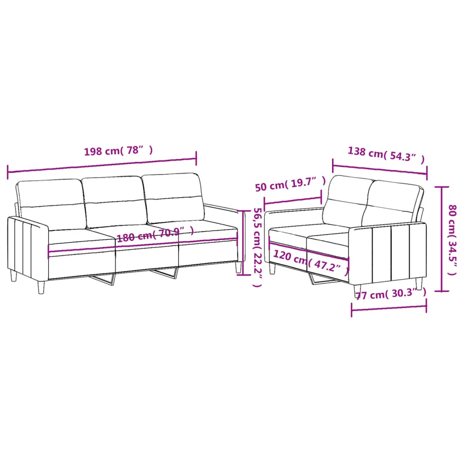 Ensemble de canapés 2 pcs avec coussins Noir Tissu - 7