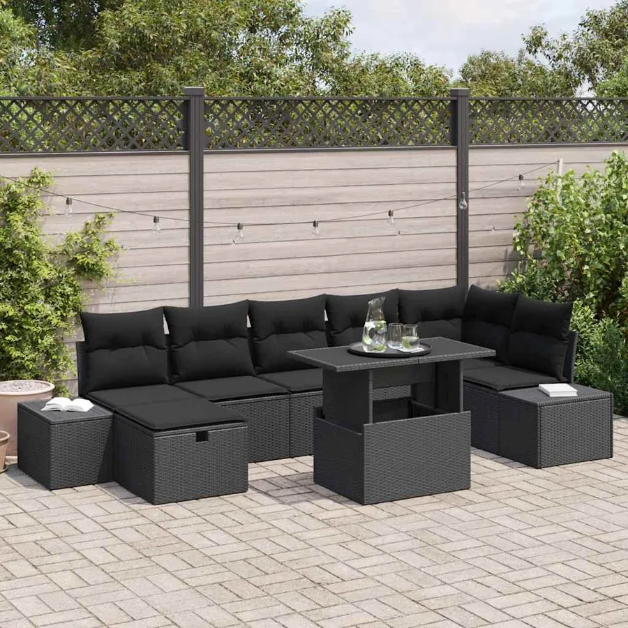 Ensemble de canapé de jardin 8 pcs Noir polyrotin