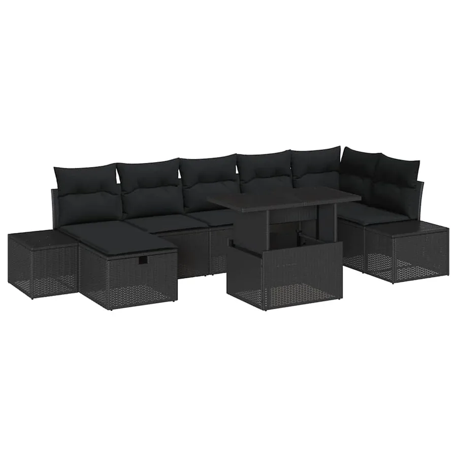 Ensemble de canapé de jardin 8 pcs Noir polyrotin - 2