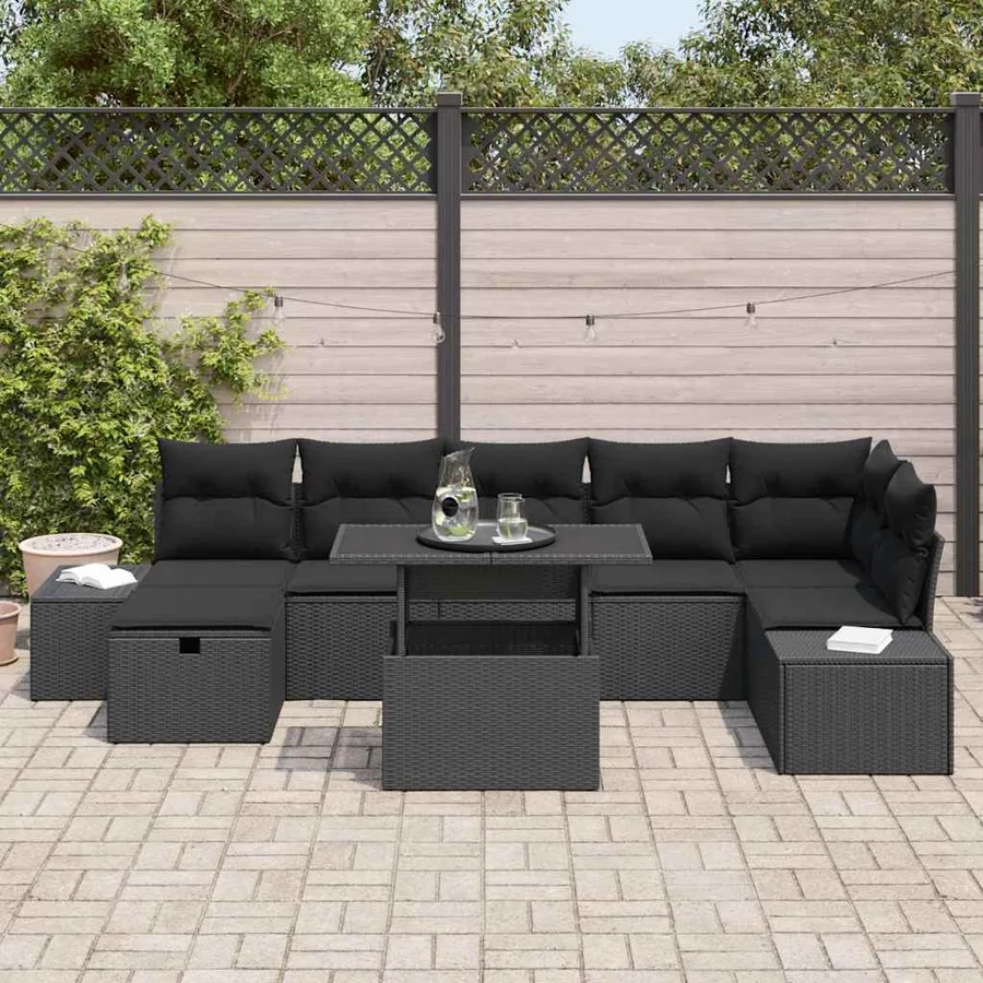 Ensemble de canapé de jardin 8 pcs Noir polyrotin - 3