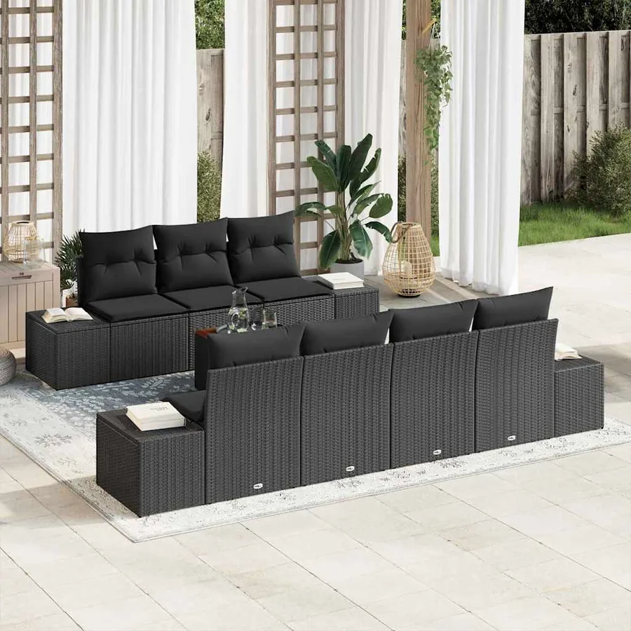 Ensemble de canapé de jardin avec stockage 8 pcs Noir polyrotin
