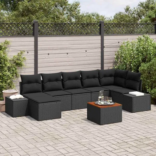 Ensemble de canapé de jardin 8 pcs Noir