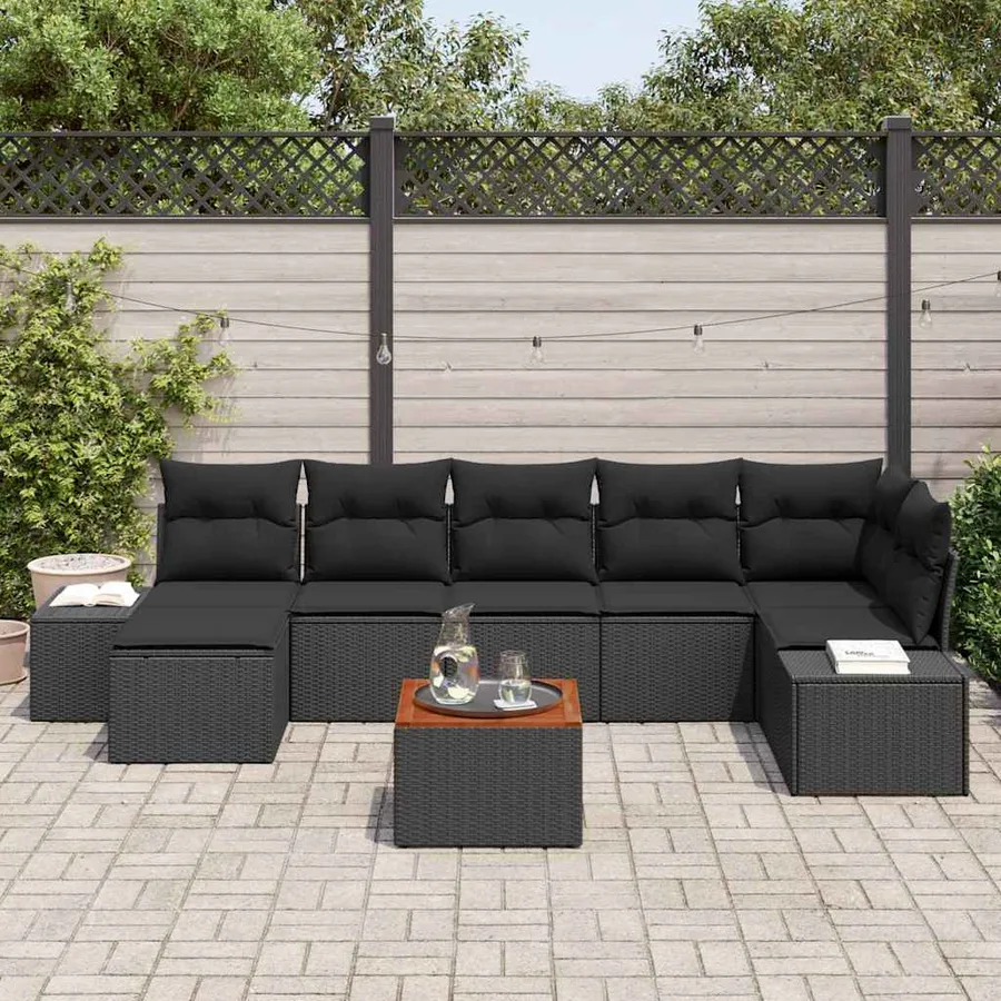 Ensemble de canapé de jardin 8 pcs Noir - 3