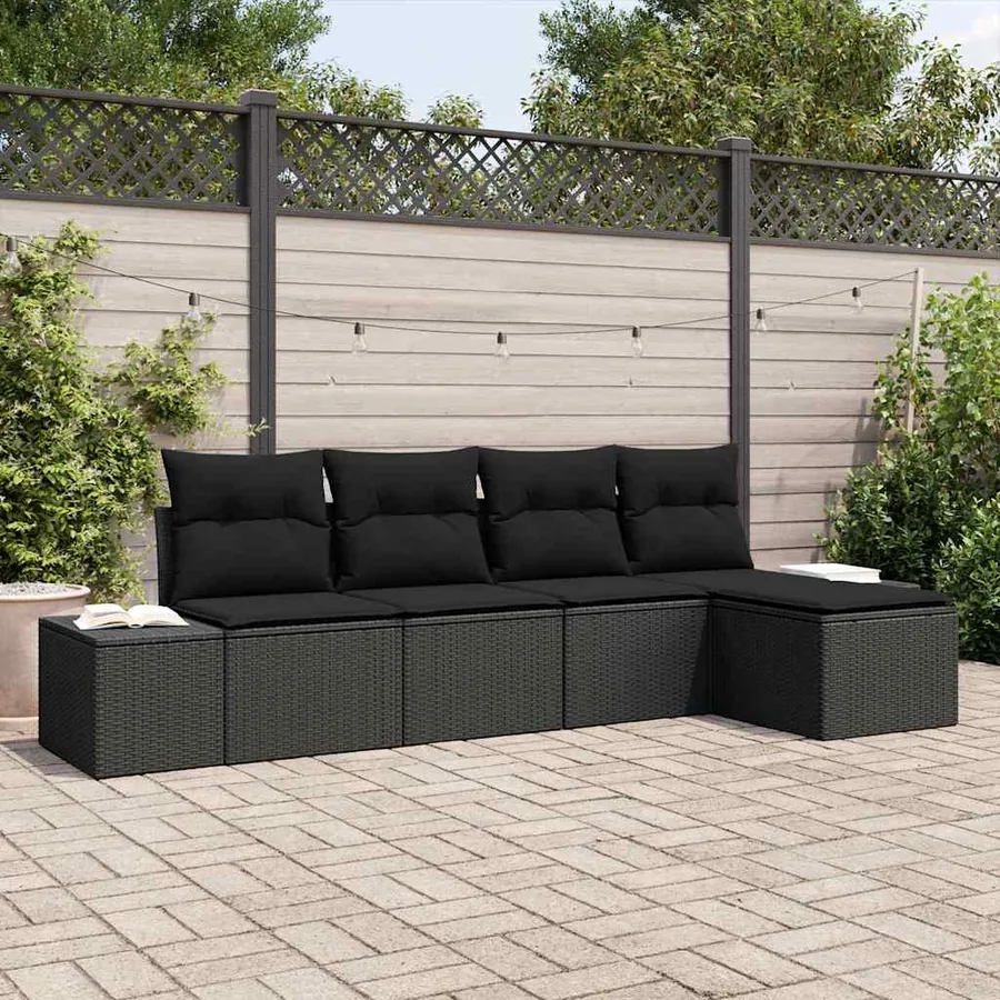 Ensemble de canapé de jardin avec coussin 5 pcs Noir polyrotin