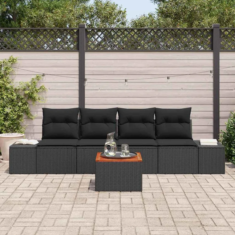 Ensemble de canapé de jardin avec stockage 5 pcs Noir polyrotin - 3