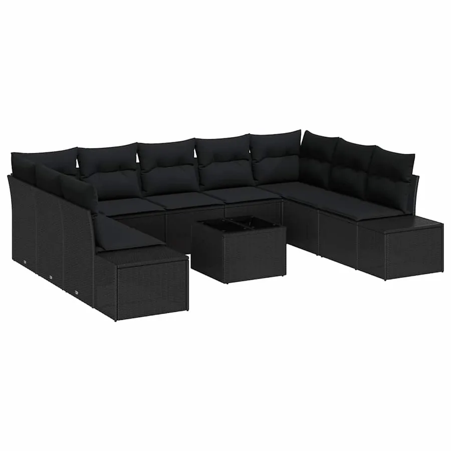 Ensemble de canapé de jardin avec coussin 9 pcs Noir Polyrotin - 2