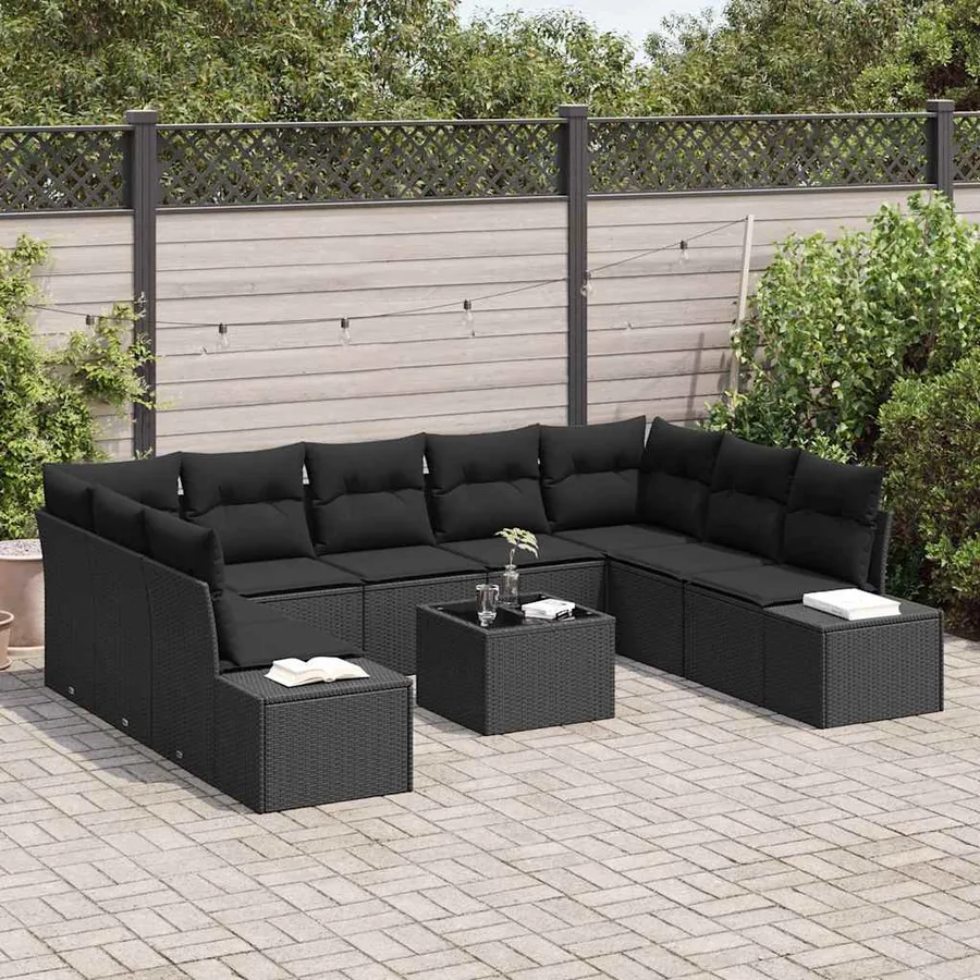 Ensemble de canapé de jardin avec coussin 9 pcs Noir Polyrotin - 3