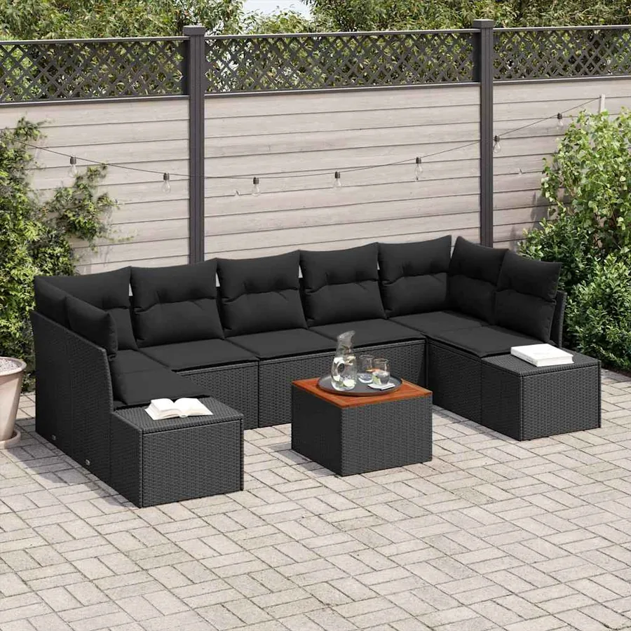 Ensemble de canapé de jardin avec stockage 8 pcs Noir polyrotin