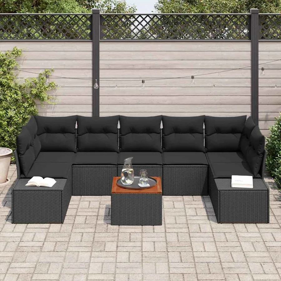 Ensemble de canapé de jardin avec stockage 8 pcs Noir polyrotin - 3