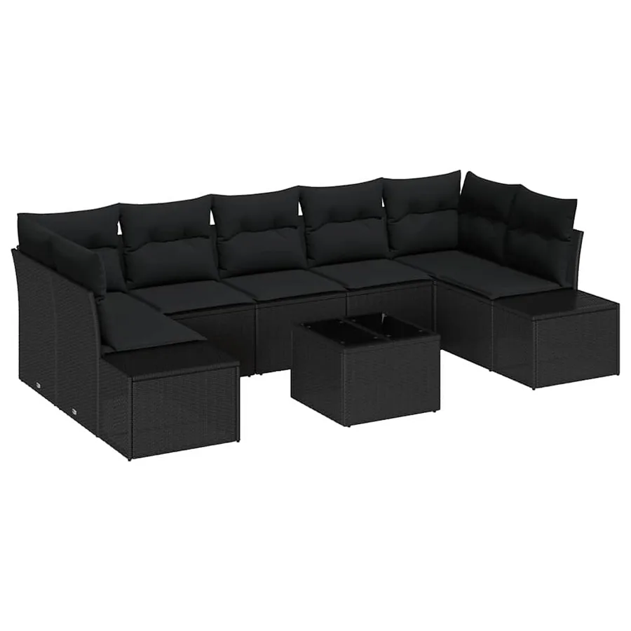 Ensemble de canapé de jardin avec coussin 8 pcs Noir polyrotin - 2