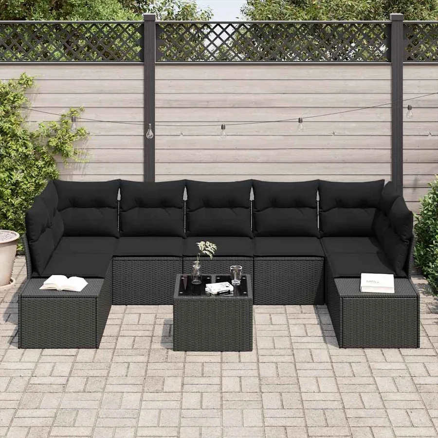 Ensemble de canapé de jardin avec coussin 8 pcs Noir polyrotin - 3