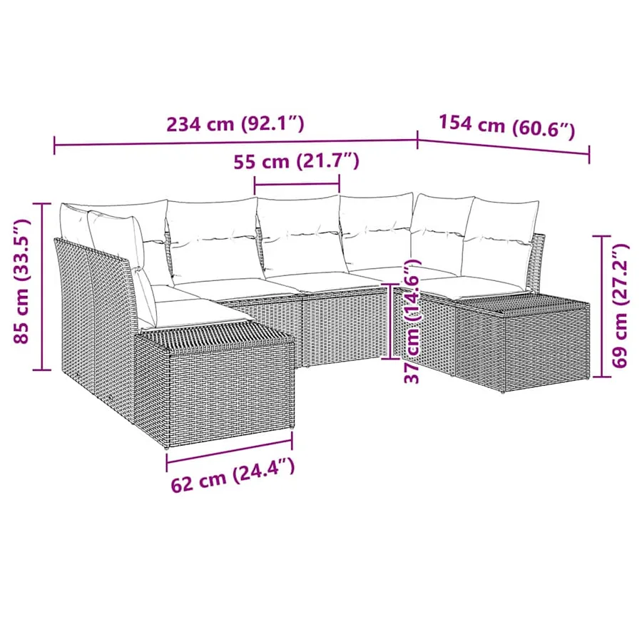 Ensemble de canapé de jardin 6 pcs Noir Poly rotin - 12