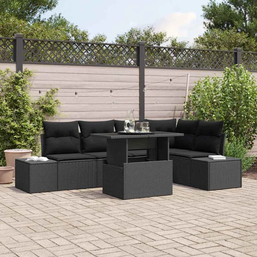 Ensemble de canapé de jardin 6 pcs Noir Poly rotin