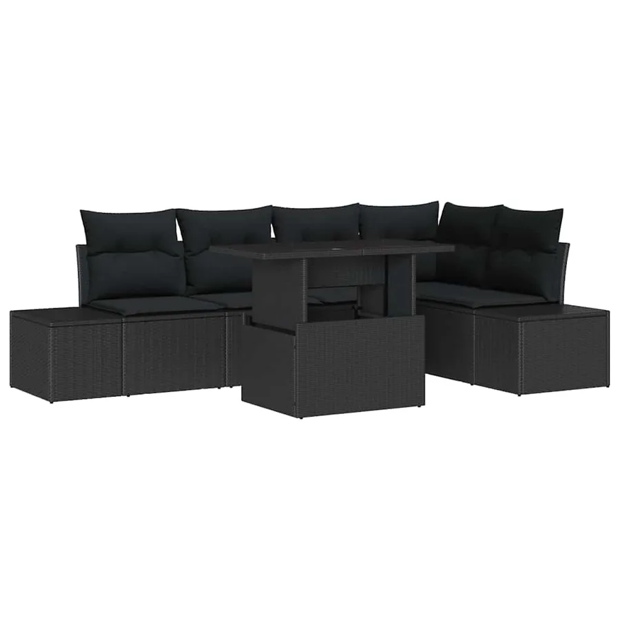 Ensemble de canapé de jardin 6 pcs Noir Poly rotin - 2