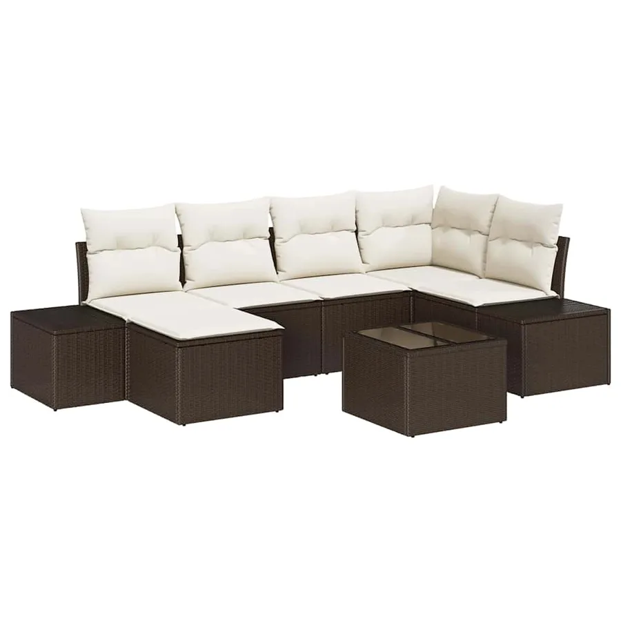 Ensemble de canapé de jardin 6 pcs Marron et Crème polyrotin - 2