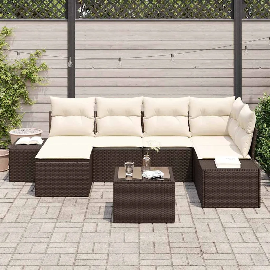 Ensemble de canapé de jardin 6 pcs Marron et Crème polyrotin - 3