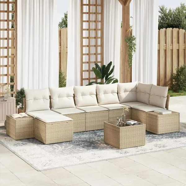 Ensemble de canapé de jardin avec coussin 7 pcs Beige polyrotin
