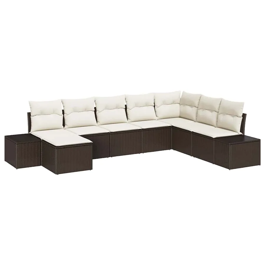 Ensemble de canapé de jardin 8 pcs Marron et Crème polyrotin - 2