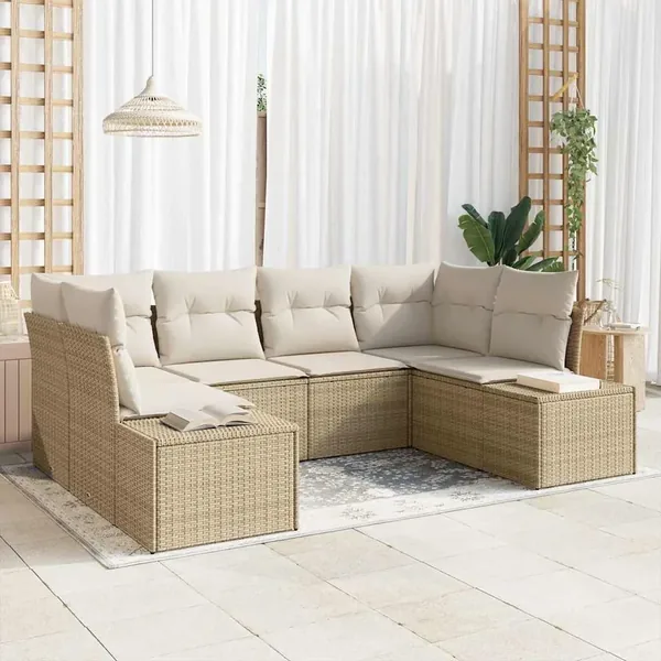 Ensemble de canapé de jardin 6 pcs Beige et crème Poly rotin