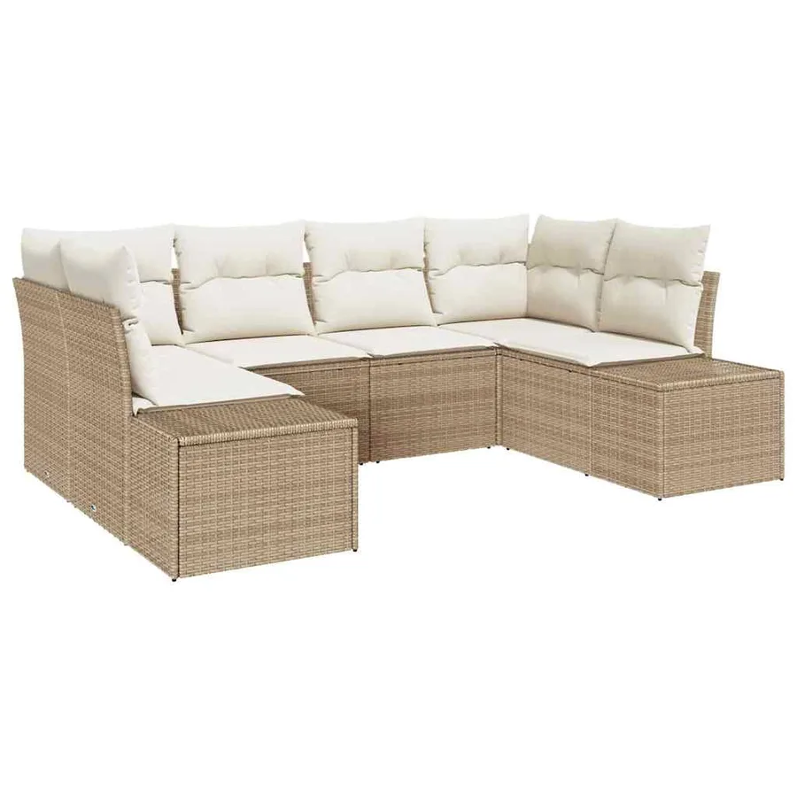Ensemble de canapé de jardin 6 pcs Beige et crème Poly rotin - 2
