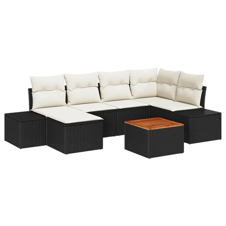 Ensemble de canapé de jardin 7 pcs Noir et blanc - 2