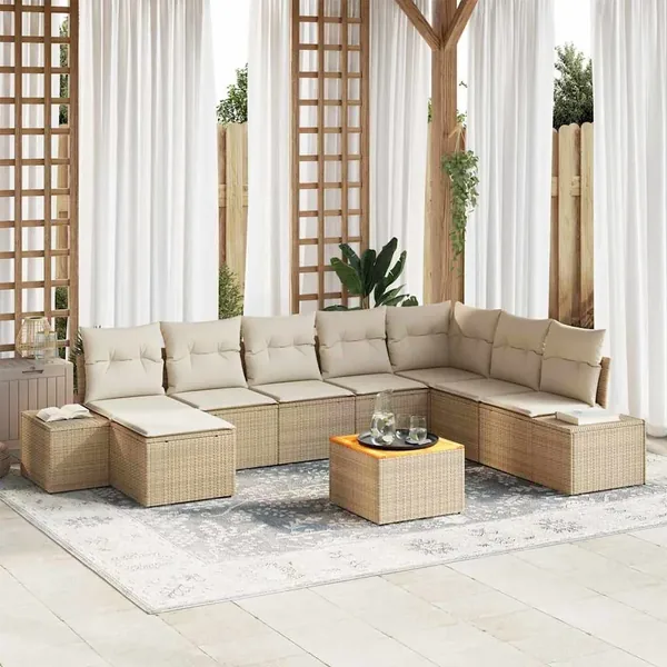 Ensemble de canapé de jardin 9 pcs Beige et blanc