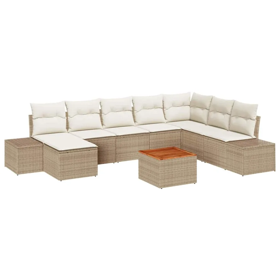 Ensemble de canapé de jardin 9 pcs Beige et blanc - 2