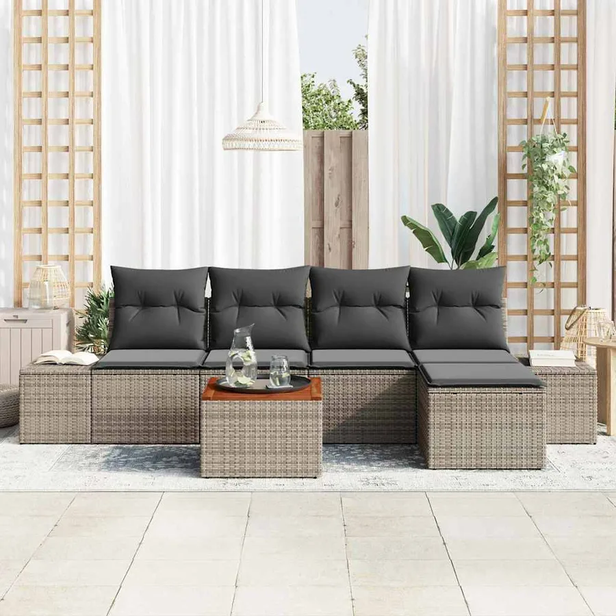 Ensemble de canapé de jardin avec stockage 6 pcs Gris polyrotin - 3