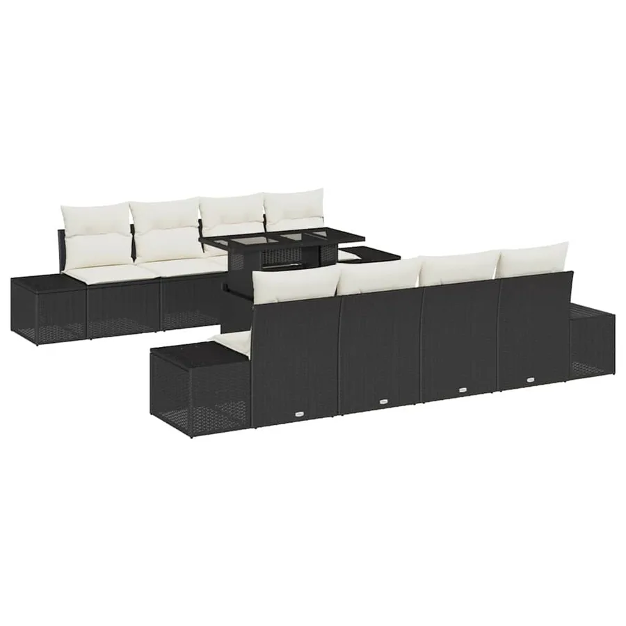 Ensemble de canapé de jardin avec coussin 9 pcs Noir et Crème - 2