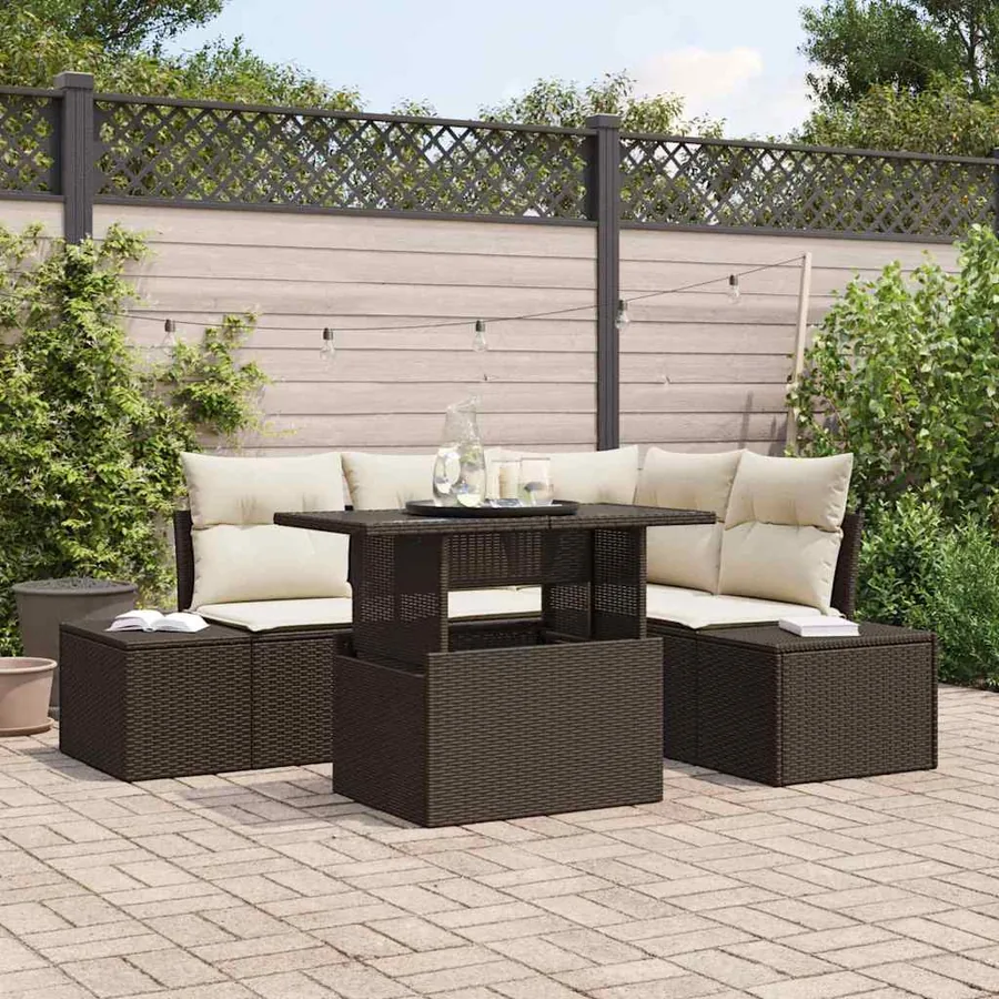 Ensemble de canapé de jardin 5 pcs Marron polyrotin