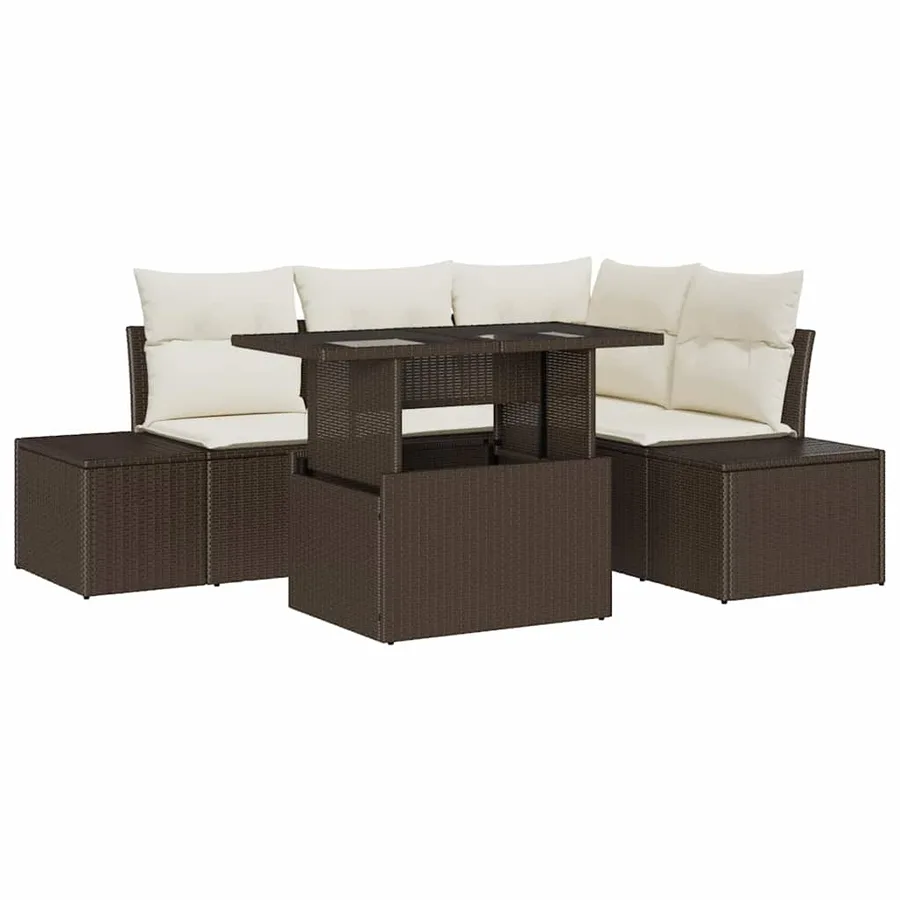 Ensemble de canapé de jardin 5 pcs Marron polyrotin - 2