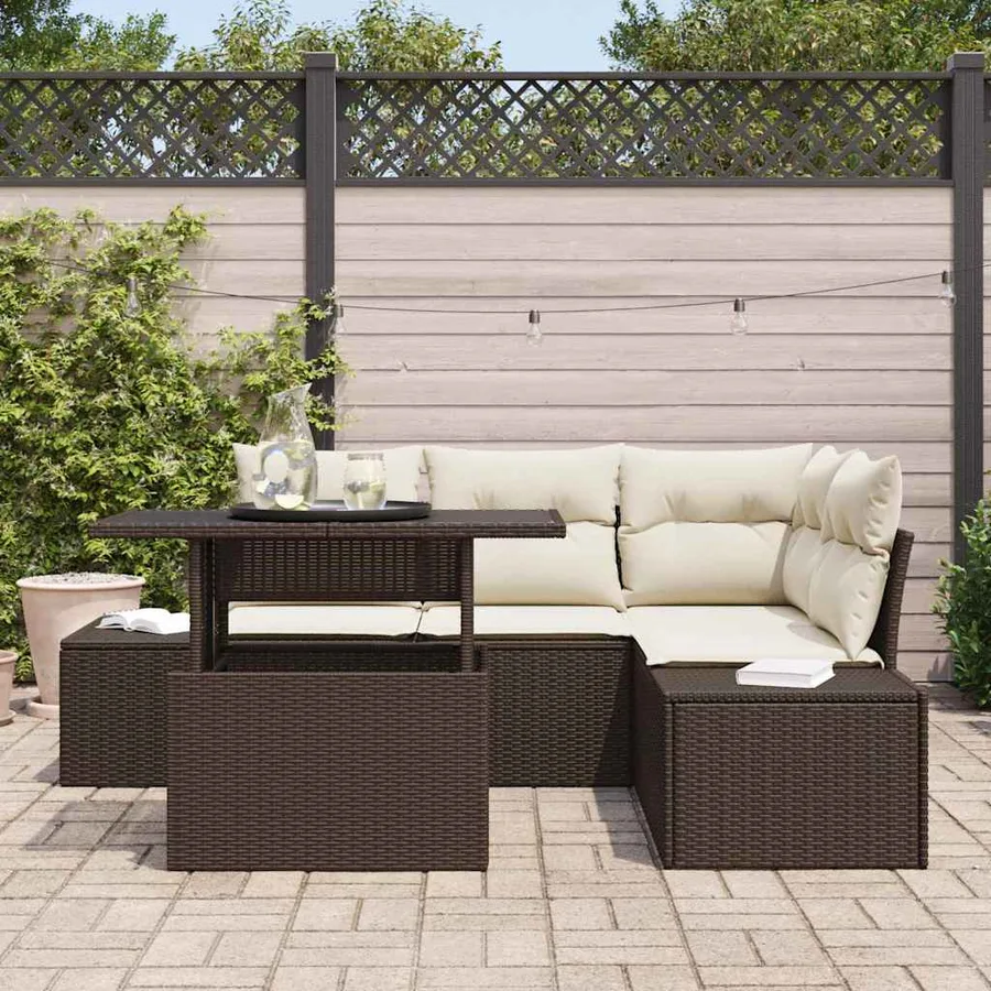 Ensemble de canapé de jardin 5 pcs Marron polyrotin - 3