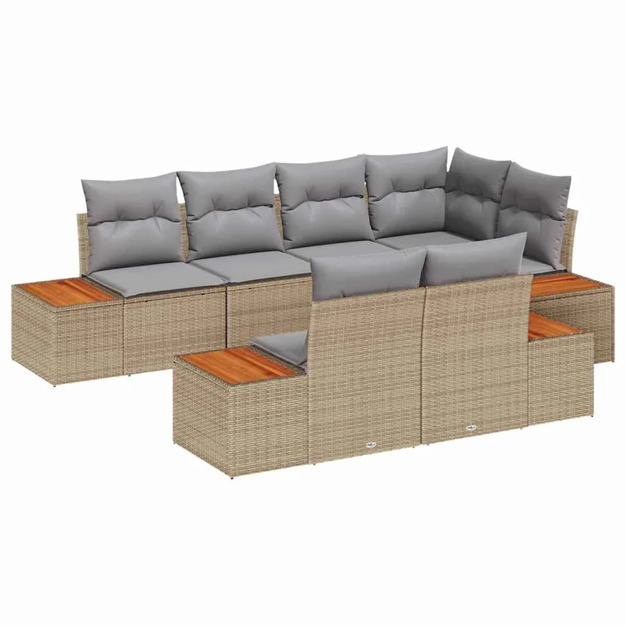 Ensemble de canapé de jardin avec coussin 7 pcs Beige polyrotin - 2