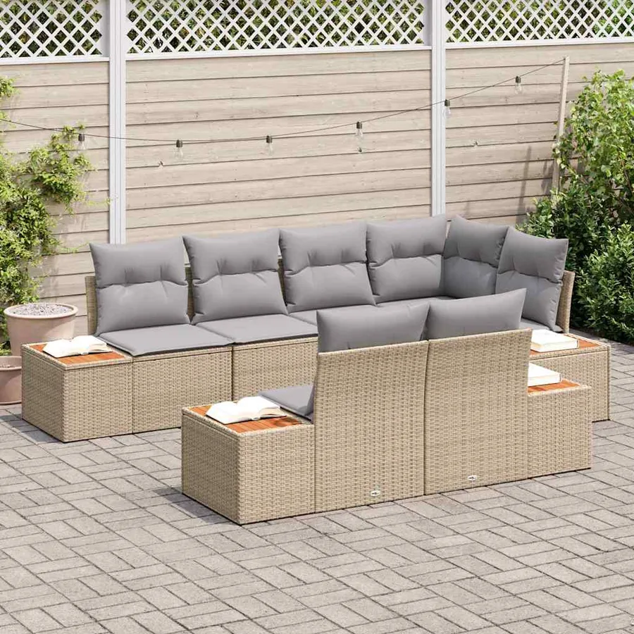 Ensemble de canapé de jardin avec coussin 7 pcs Beige polyrotin - 3