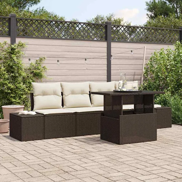 Ensemble de canapé de jardin avec coussin 5 pcs Marron et Crème